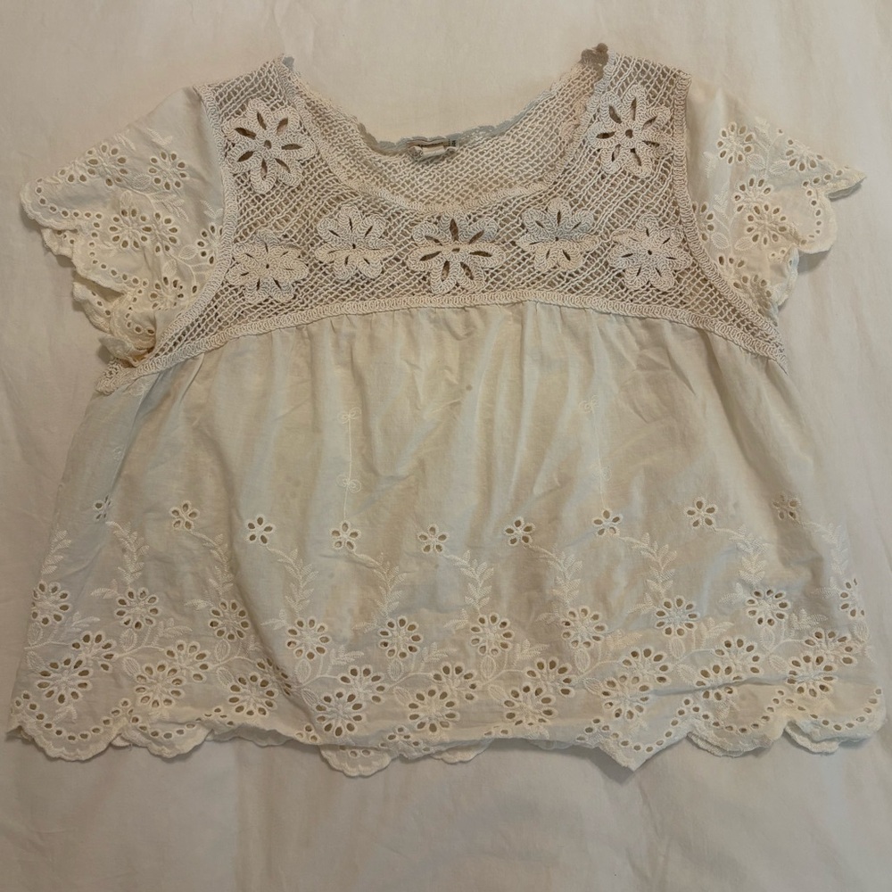 Nicole Miller Cream Blouse with Scalloped Edges